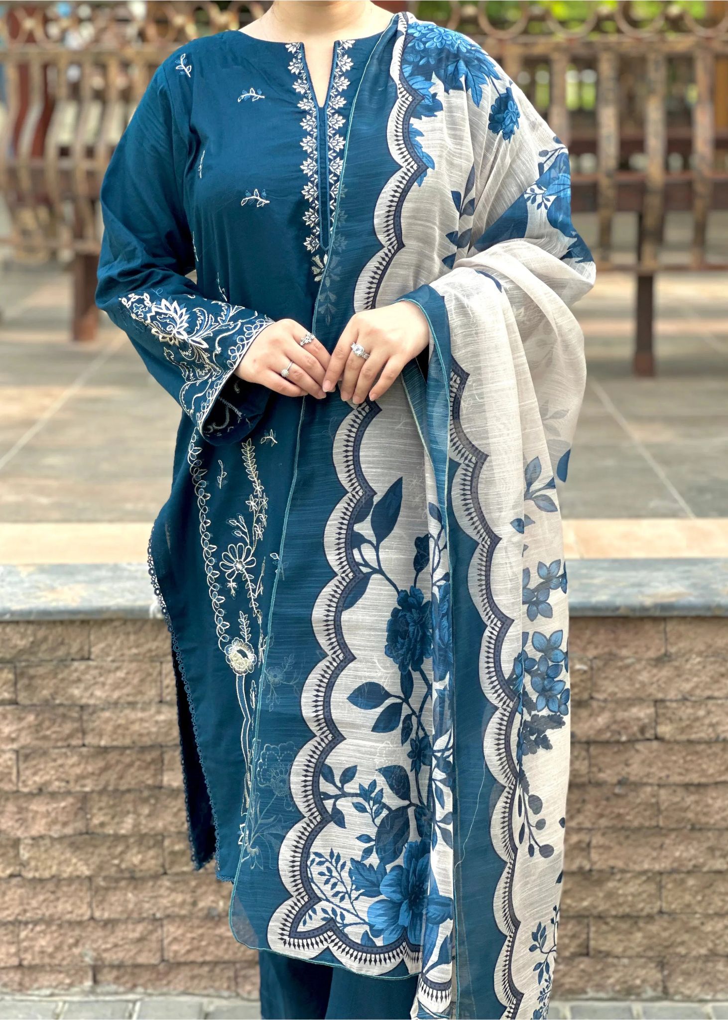 Marina Dress With Printed Shawl.